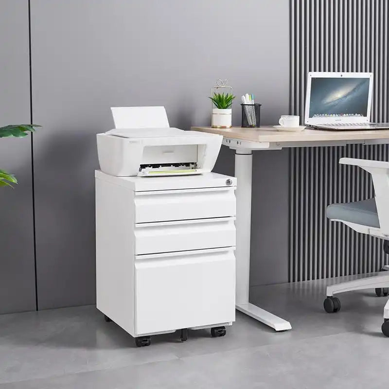 Greatmeet 3 Drawer Metal Mobile File Cabinet with Lock for Letter/A4/Legal Size