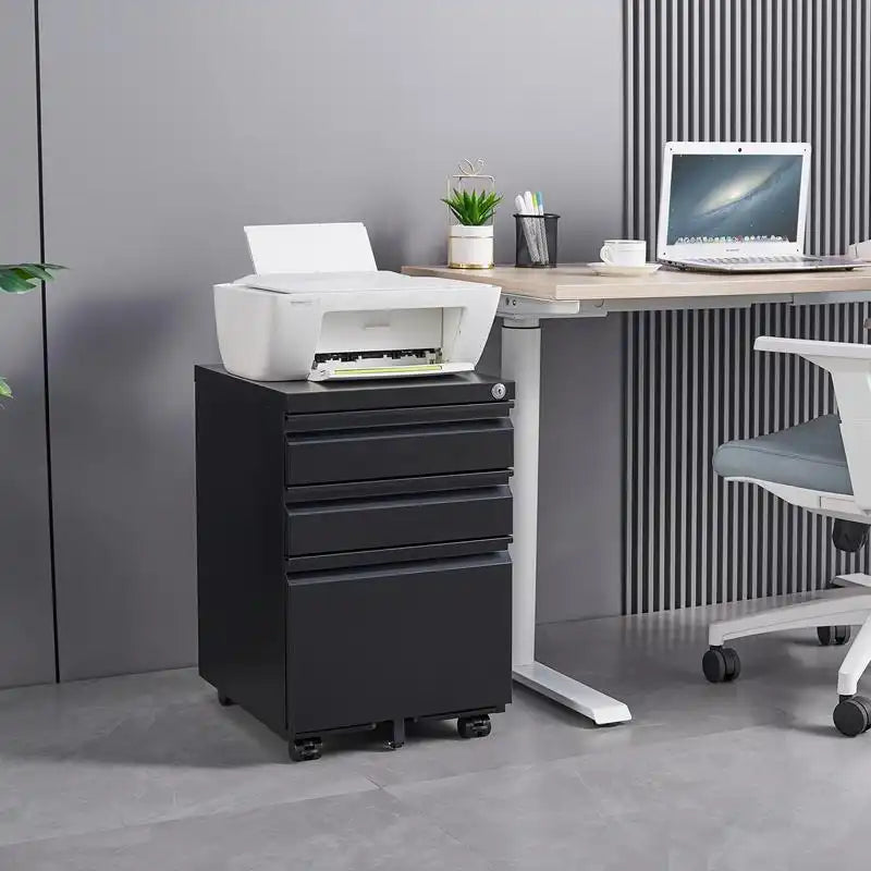 Greatmeet 3 Drawer Metal Mobile File Cabinet with Lock for Letter/A4/Legal Size