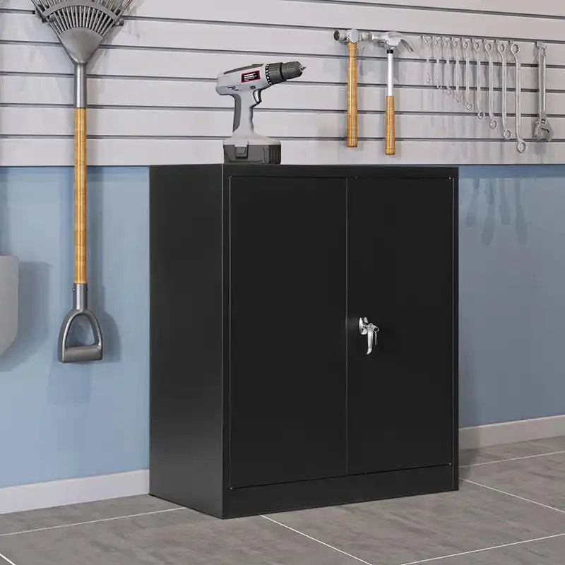 GREATMEET Metal Storage Cabinets with 2 Adjustable Shelves for Home Office with Handle Security Lock