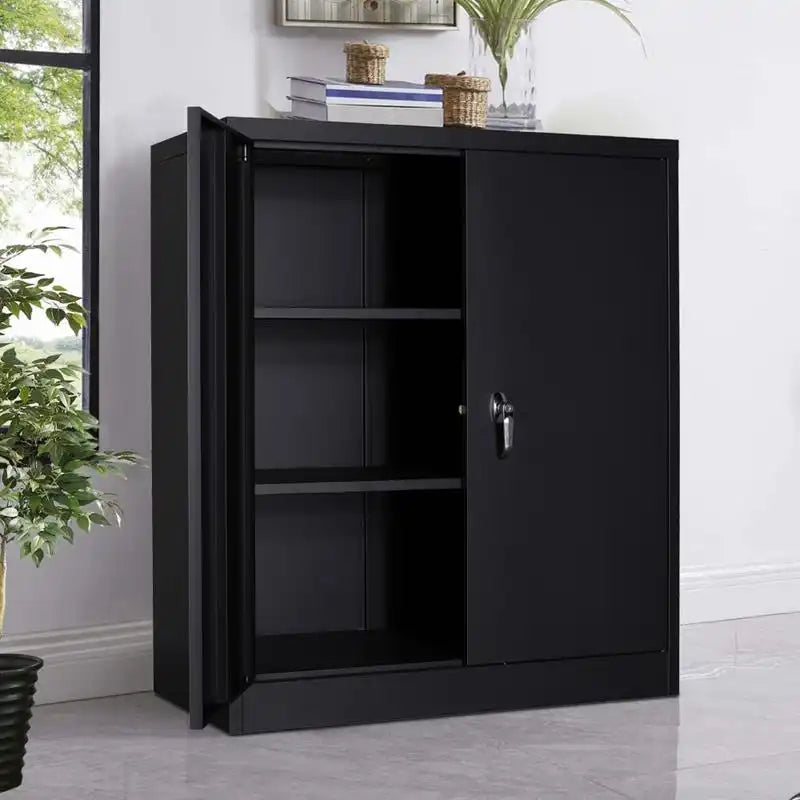GREATMEET Metal Storage Cabinets with 2 Adjustable Shelves for Home Office with Handle Security Lock