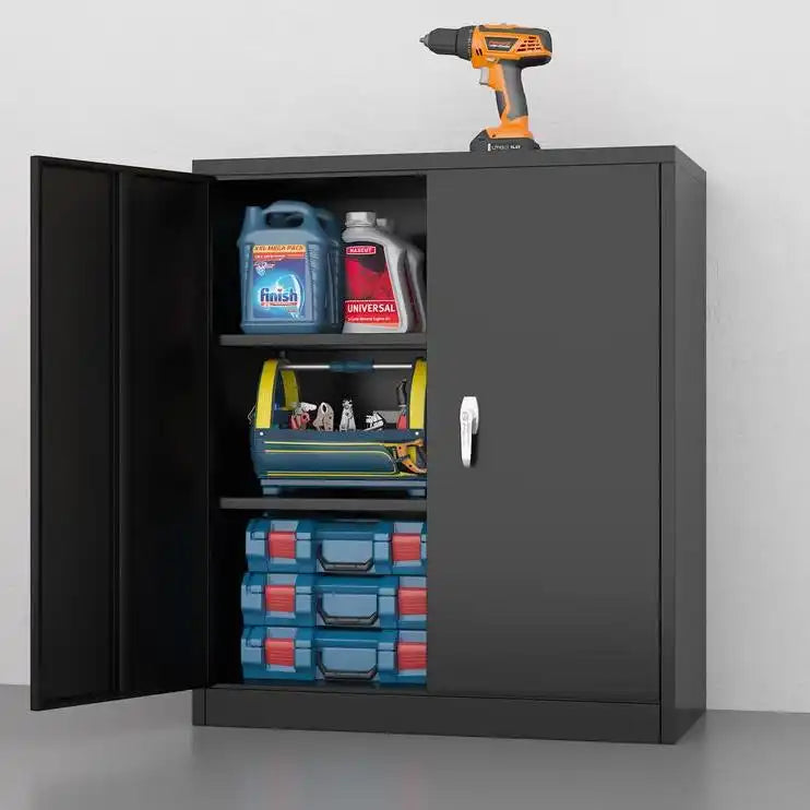 GREATMEET Metal Storage Cabinets with 2 Adjustable Shelves for Home Office with Handle Security Lock