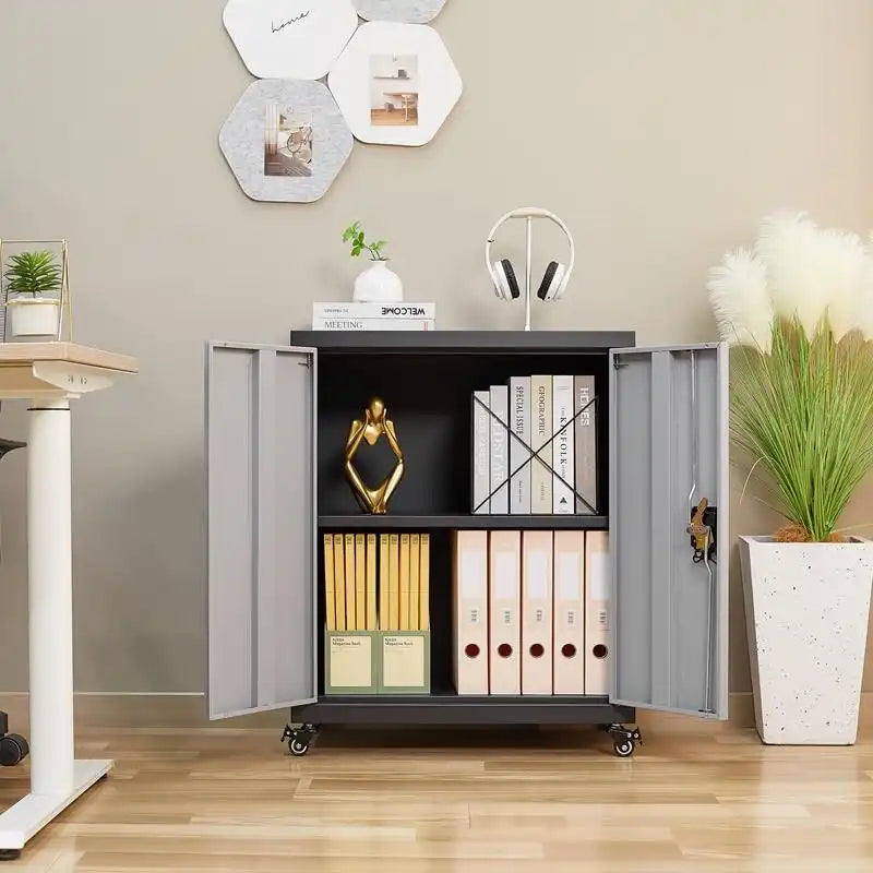 GREATMEET Metal Storage Cabinet with Wheels Suit for Home Office,Metal Cabinet with 1 Adjustable Shelf for Files