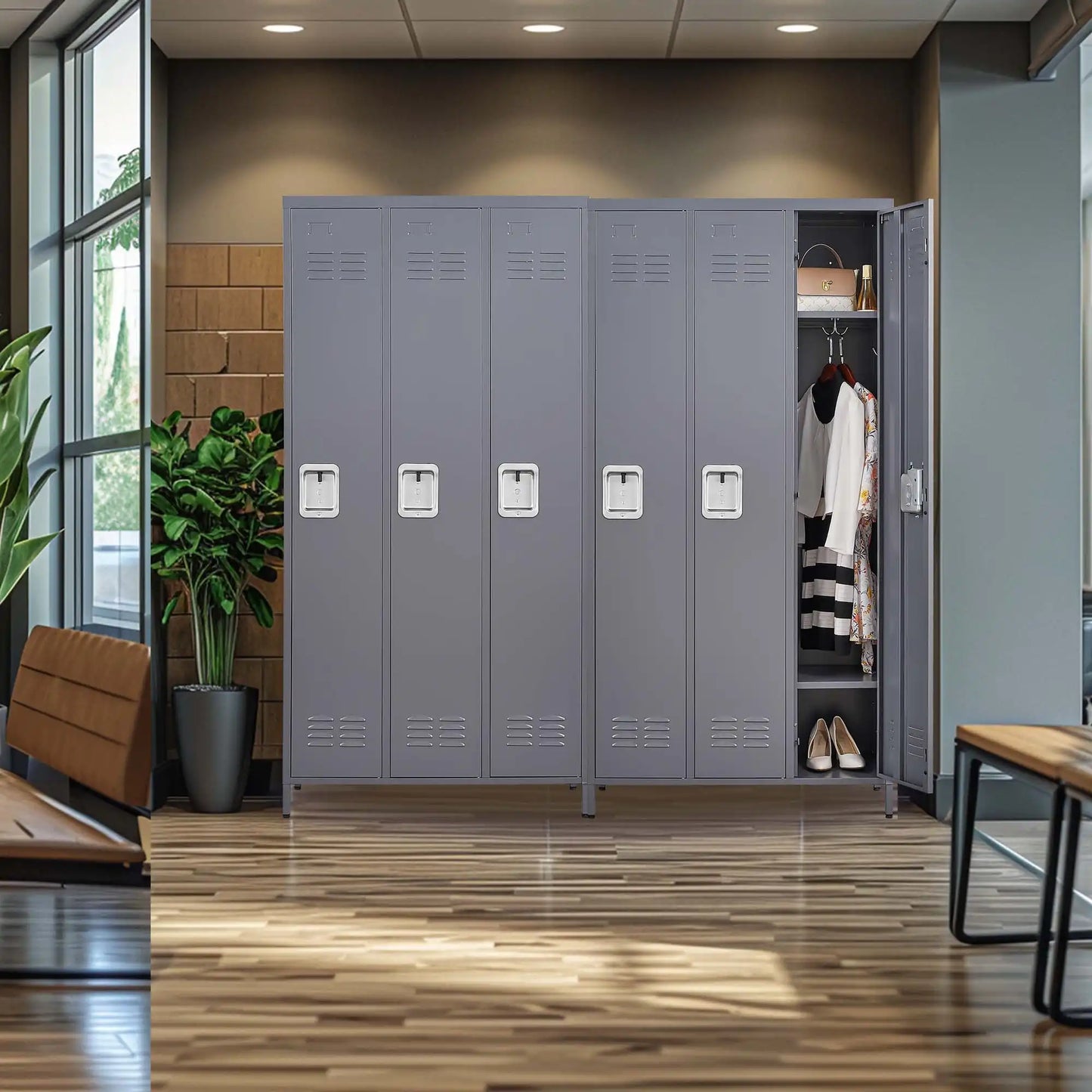 3-door storage locker cabinet with heavy duty metal construction #grey