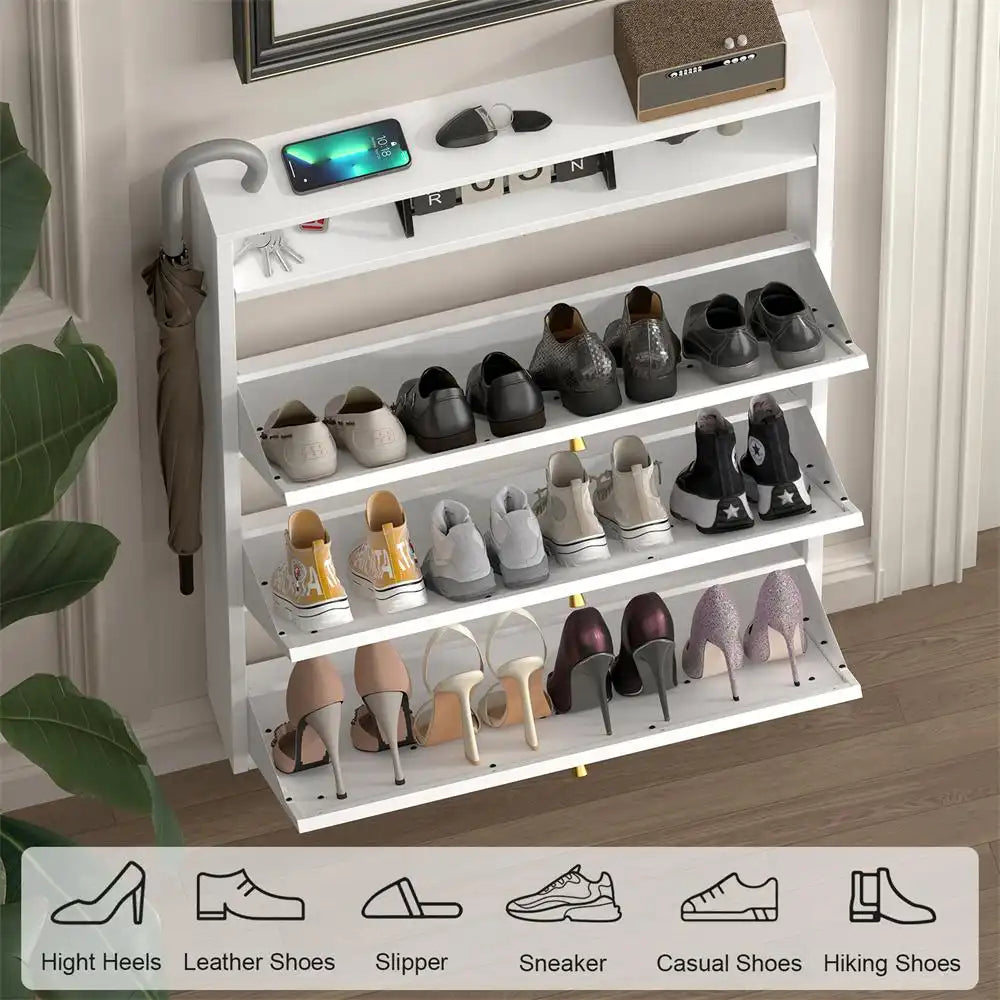 Shoe Cabinet with 2 Flip Drawers, Narrow Shoe Storage Organizer for Entryway and Hallway, Space-Saving Freestanding Shoe Rack