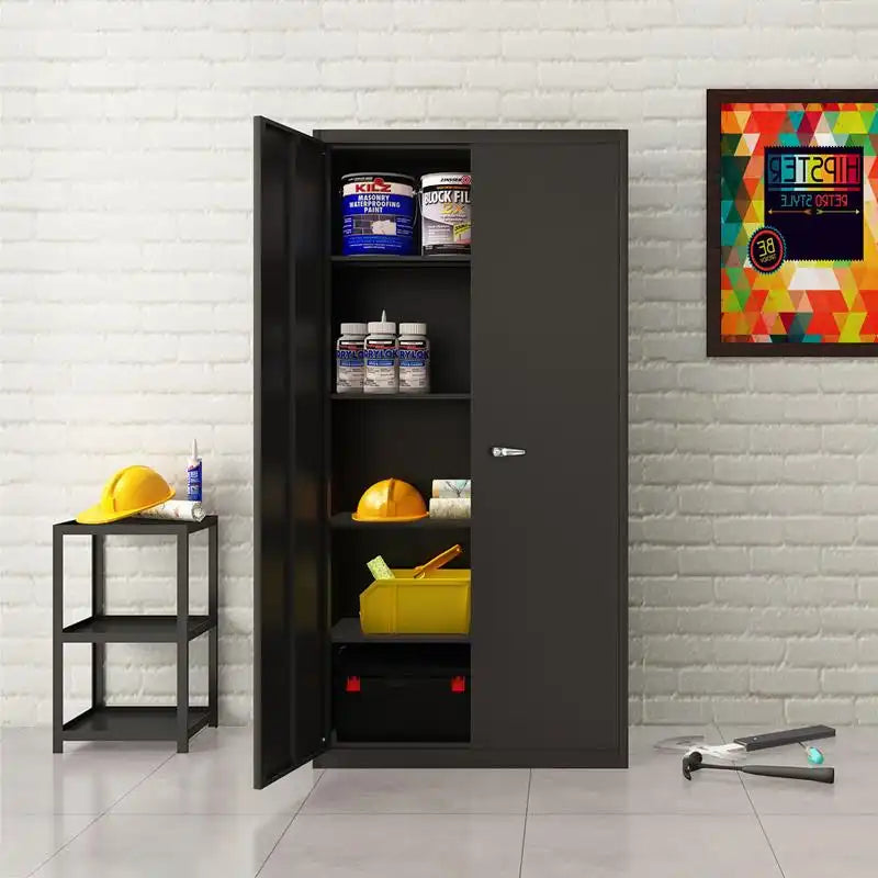 GREATMEET 72" Metal Storage Cabinet 2 Locking Doors Multi-Purpose for Garage, Office