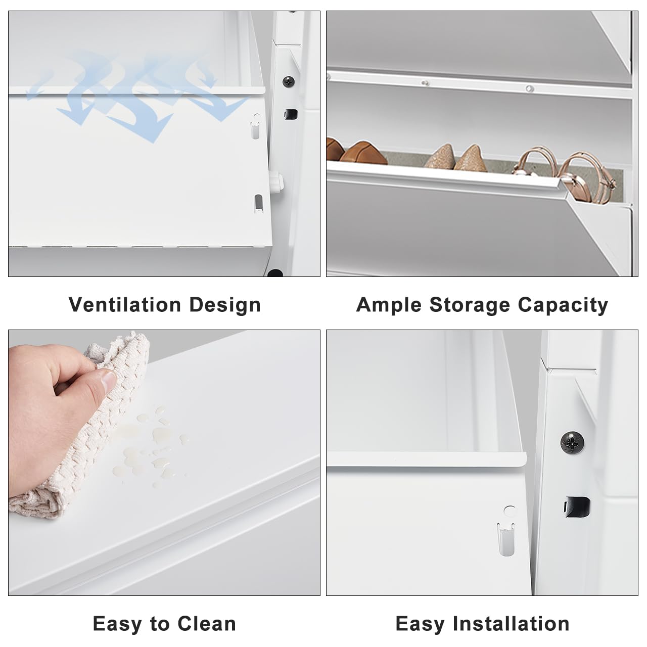 GREATMEET Shoe Storage Cabinet with 3 Flip Drawers, Wall Mount Metal Shoe Organizer for Entryway, Flip Drawer Steel Shoe Rack Cabinet for Indoor Shoe Storage