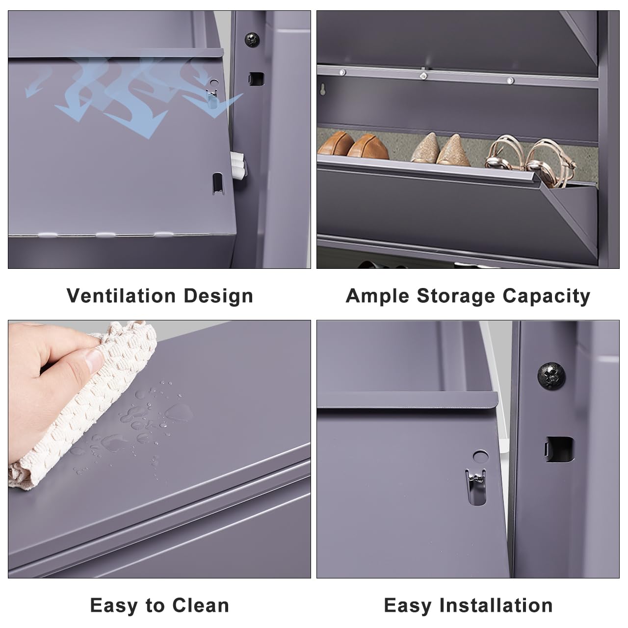 GREATMEET Shoe Storage Cabinet with 3 Flip Drawers, Wall Mount Metal Shoe Organizer for Entryway, Flip Drawer Steel Shoe Rack Cabinet for Indoor Shoe Storage