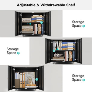 GREATMEET Metal Printer Stand with Storage Mobile Printer Tables for Small Spaces with Door Adjustable Shelf White File Cabinet on Wheels for Home Office