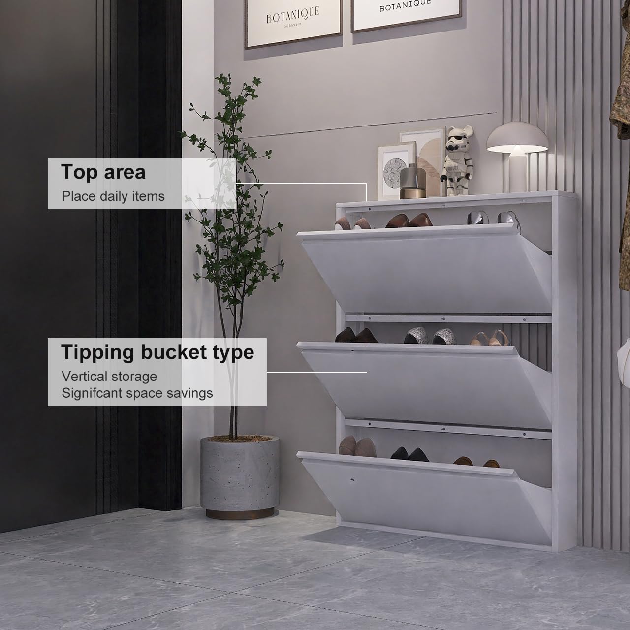 GREATMEET Shoe Storage Cabinet with 3 Flip Drawers, Wall Mount Metal Shoe Organizer for Entryway, Flip Drawer Steel Shoe Rack Cabinet for Indoor Shoe Storage