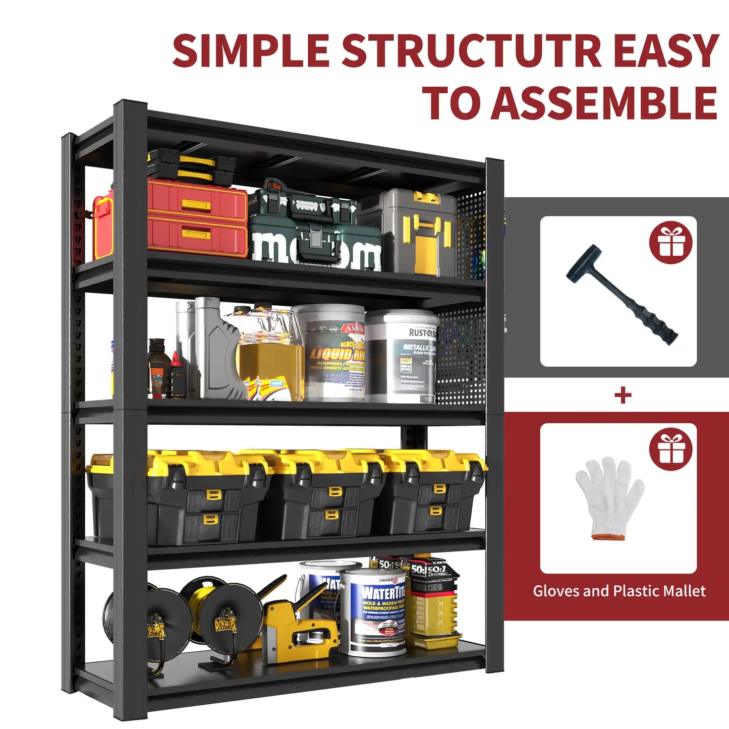 Greatmeet 78" H Metal Storage Shelves with Pegboard, 5-Tier Adjustable Industrial Storage Racks for Garage, Warehouse, Workshop