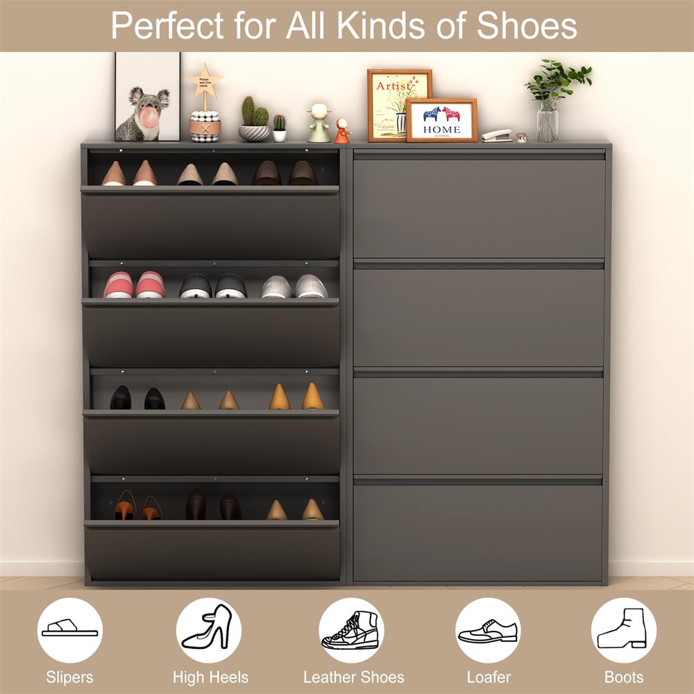 GREATMEET Shoe Storage Cabinet with 3 Flip Drawers, Wall Mount Metal Shoe Organizer for Entryway, Flip Drawer Steel Shoe Rack Cabinet for Indoor Shoe Storage