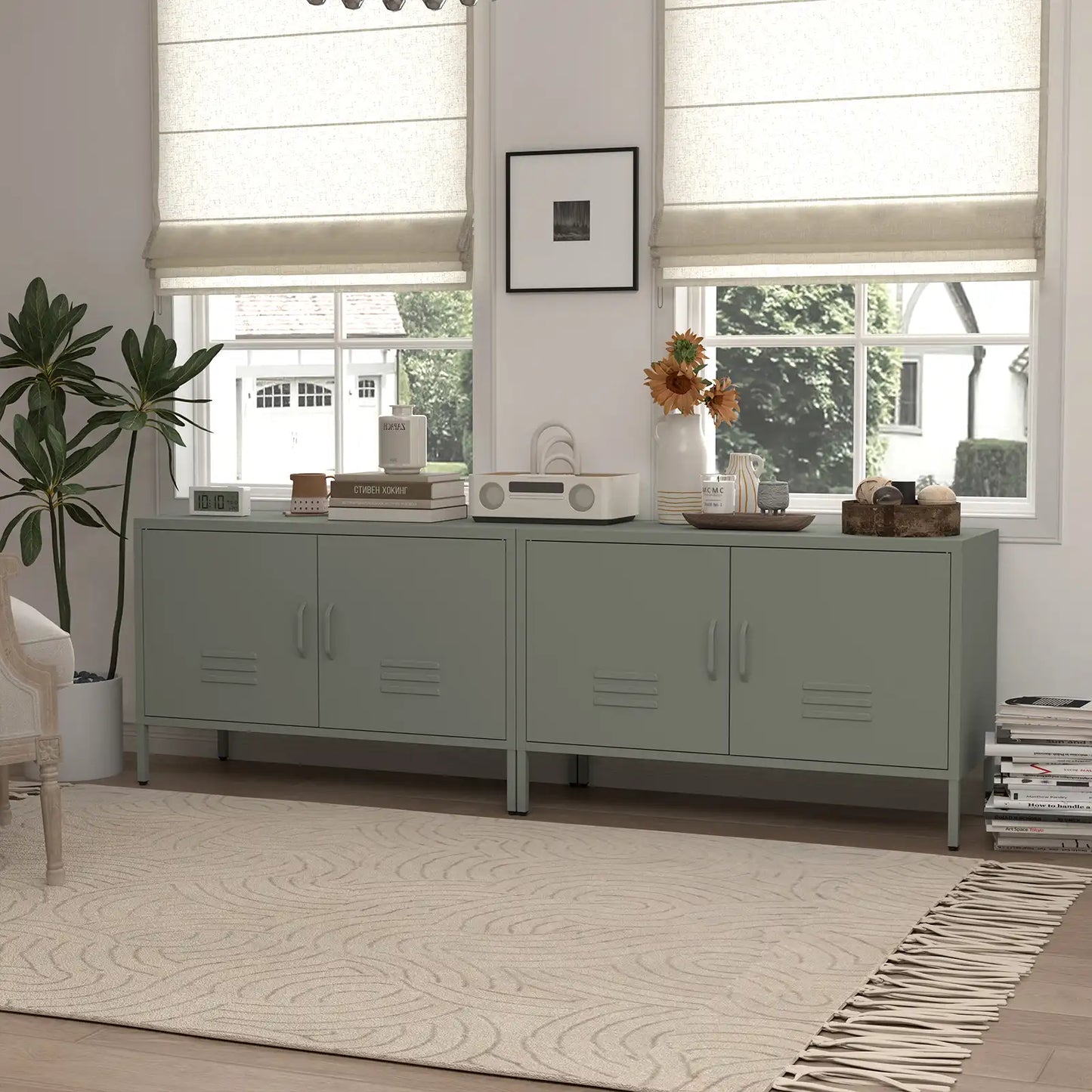Low TV Stand Console Scene #gray-green