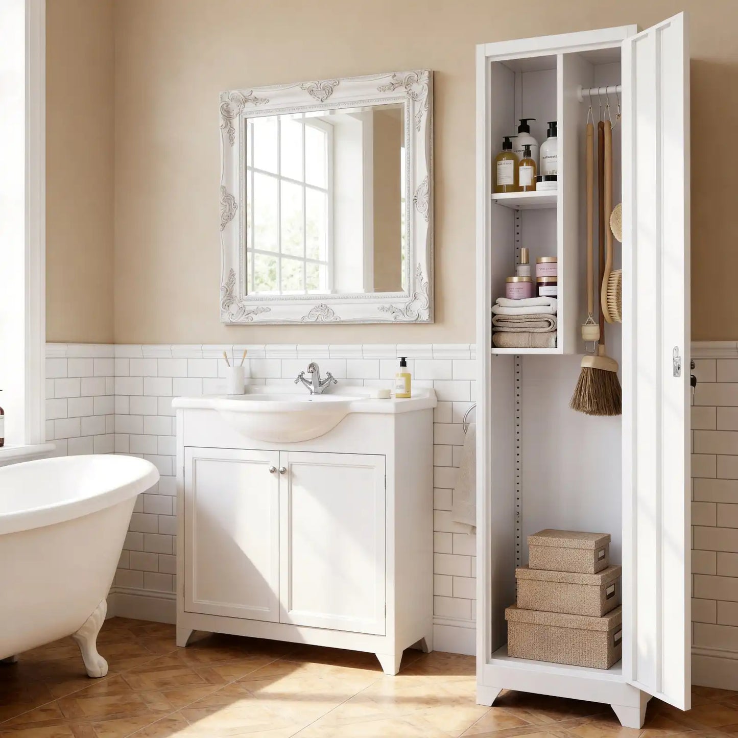 Single Door Broom Closet for Bathroom #white