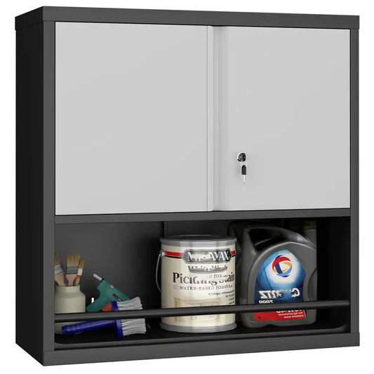 GREATMEET Wall Mounted Metal Storage Cabinet with Doors and Shelves – 31"H Garage Utility Organizer