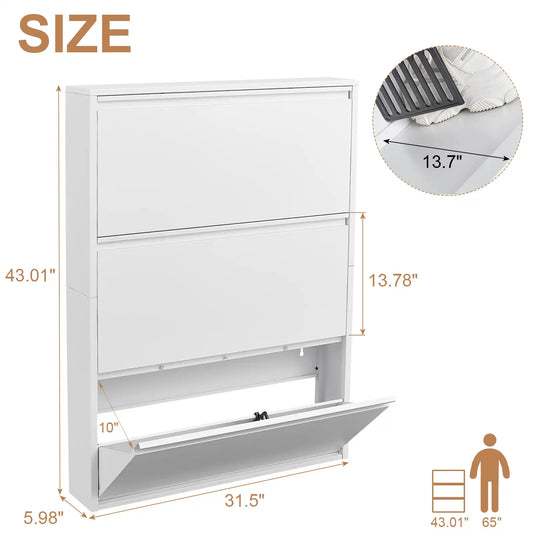 Wall Mount Metal Shoe Organizer for Entryway 9 #white #3 flip drawers
