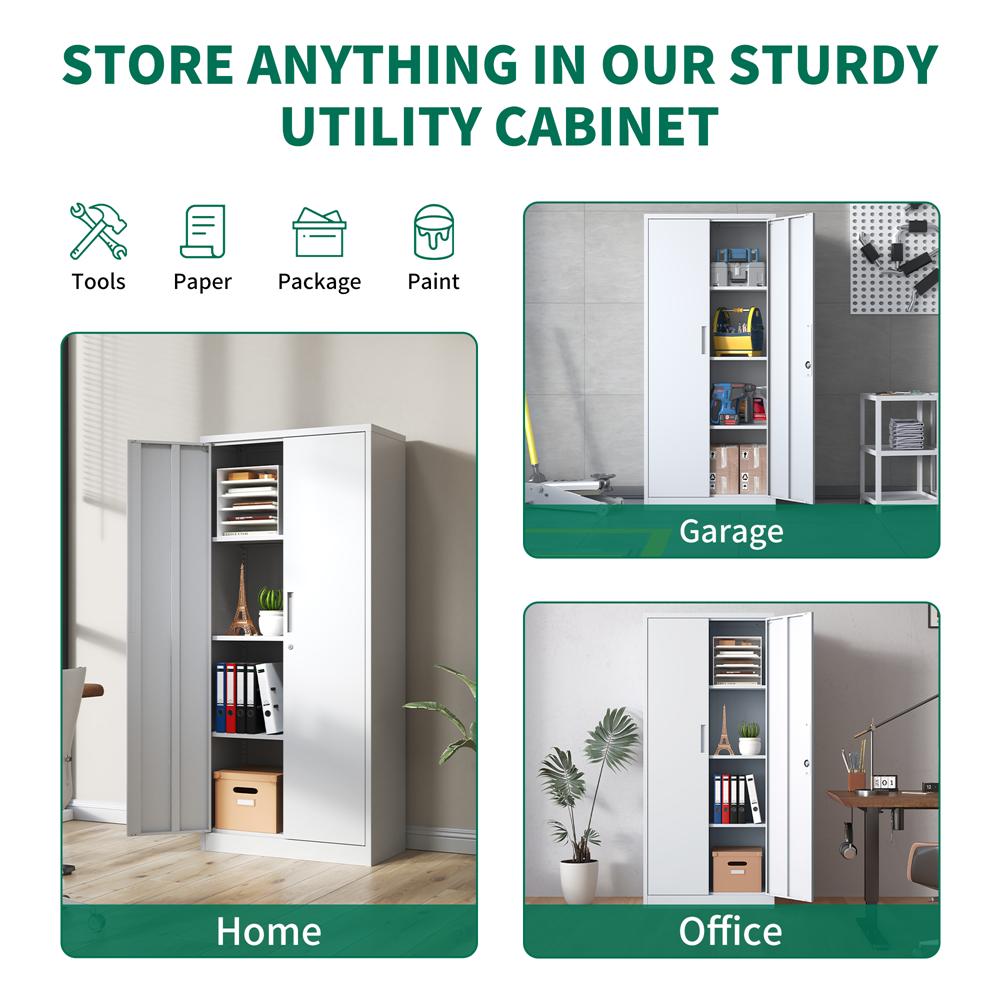 GREATMEET Metal Garage Cabinets,71" Lockable Metal Storage Cabinet with 2 Doors and 4 Adjustable Shelves,Black Steel Cabinet for Garage Office School Home Storage