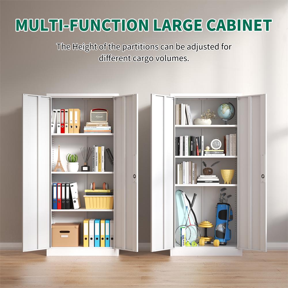 GREATMEET Metal Garage Cabinets,71" Lockable Metal Storage Cabinet with 2 Doors and 4 Adjustable Shelves,Black Steel Cabinet for Garage Office School Home Storage