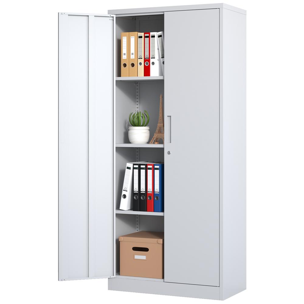 GREATMEET Metal Garage Cabinets,71" Lockable Metal Storage Cabinet with 2 Doors and 4 Adjustable Shelves,Black Steel Cabinet for Garage Office School Home Storage