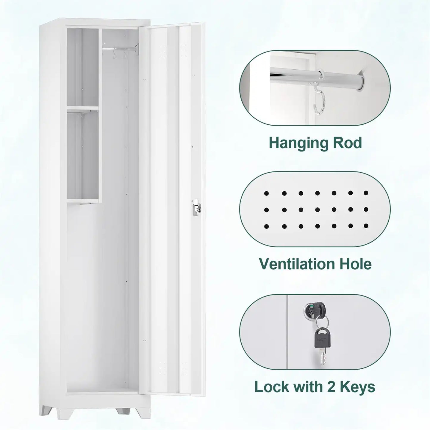 Greatmeet 16" W Single Door Metal Utility Broom Closet Cabinet with Lock