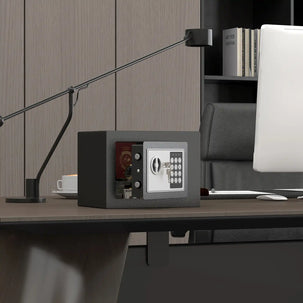 Small Steel Safe Box with Key & Digital Code Lock – 0.23 Cubic Feet Security Lock Box for Keys & Valuables