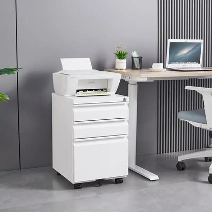 Greatmeet 3 Drawer Metal Mobile File Cabinet with Lock for Letter/A4/Legal Size