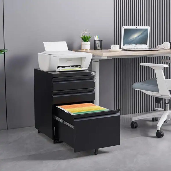 Greatmeet 3 Drawer Metal Mobile File Cabinet with Lock for Letter/A4/Legal Size