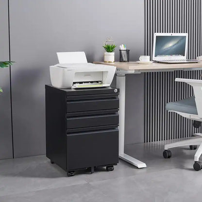 Greatmeet 3 Drawer Metal Mobile File Cabinet with Lock for Letter/A4/Legal Size