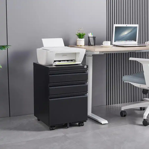 Greatmeet 3 Drawer Metal Mobile File Cabinet with Lock for Letter/A4/Legal Size
