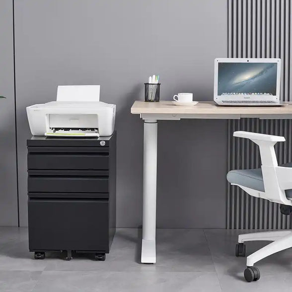 Greatmeet 3 Drawer Metal Mobile File Cabinet with Lock for Letter/A4/Legal Size