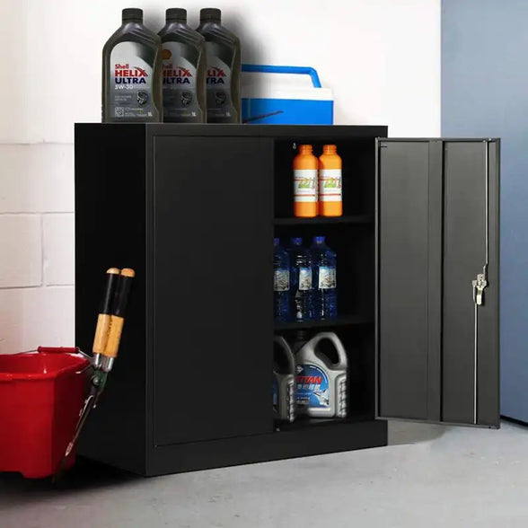 GREATMEET Metal Storage Cabinets with 2 Adjustable Shelves for Home Office with Handle Security Lock