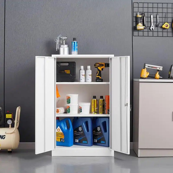GREATMEET Locking Metal Cabinet, Steel Cabinet with Doors for Office,Home,Garage,Kitchen