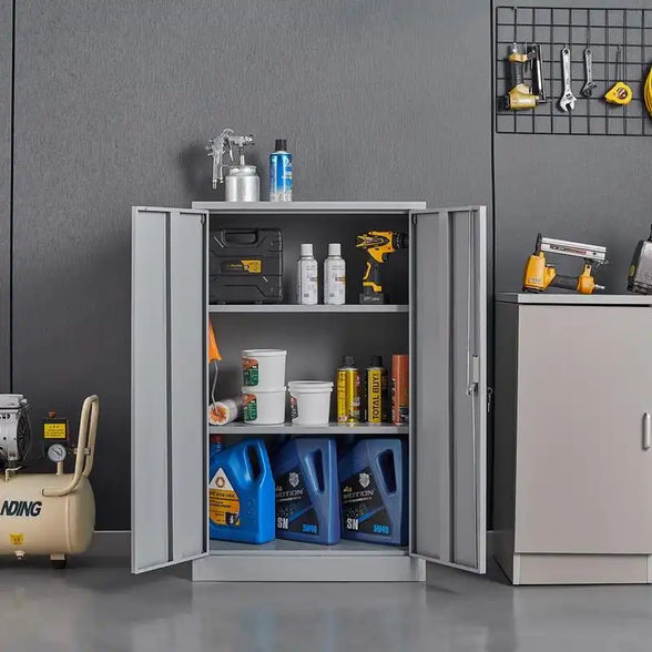 GREATMEET Locking Metal Cabinet, Steel Cabinet with Doors for Office,Home,Garage,Kitchen