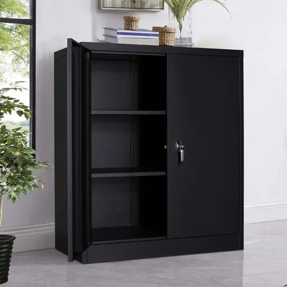 GREATMEET Metal Storage Cabinets with 2 Adjustable Shelves for Home Office with Handle Security Lock
