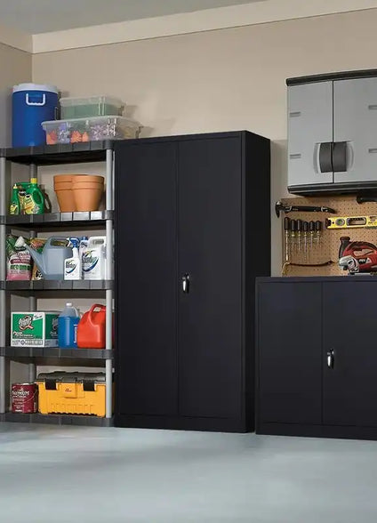 GREATMEET Metal Storage Cabinets with 2 Adjustable Shelves for Home Office with Handle Security Lock