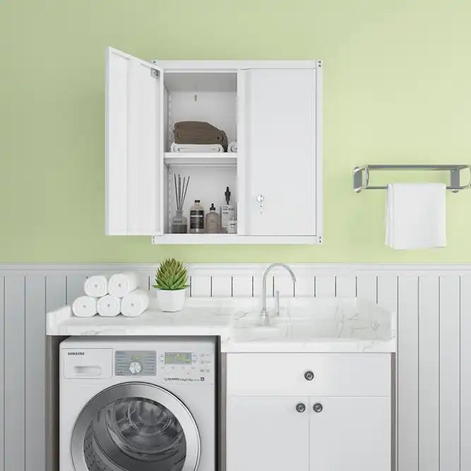 Greatmeet White Wall Mount Metal Storage Cabinets for Garage, Office and Home