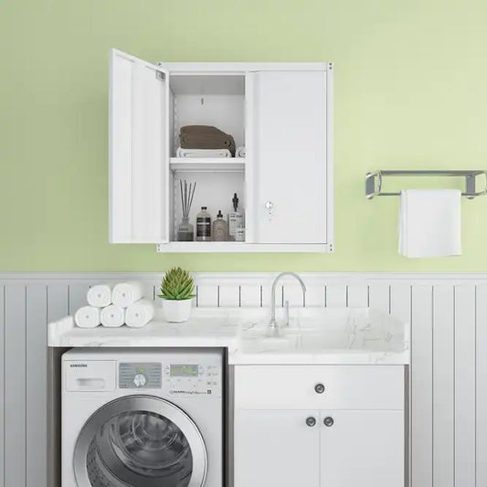 Greatmeet White Wall Mount Metal Storage Cabinets for Garage, Office and Home
