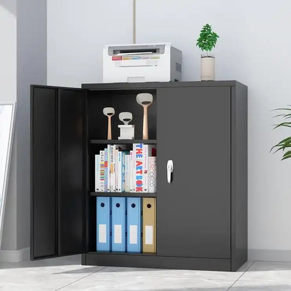 GREATMEET Metal Storage Cabinets with 2 Adjustable Shelves for Home Office with Handle Security Lock