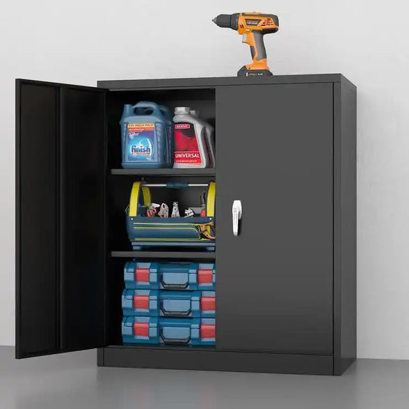 GREATMEET Metal Storage Cabinets with 2 Adjustable Shelves for Home Office with Handle Security Lock