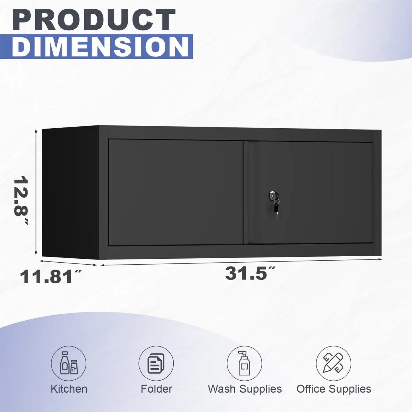 Greatmeet 32" W Horizontal Overhead Metal Wall Cabinet with Lock