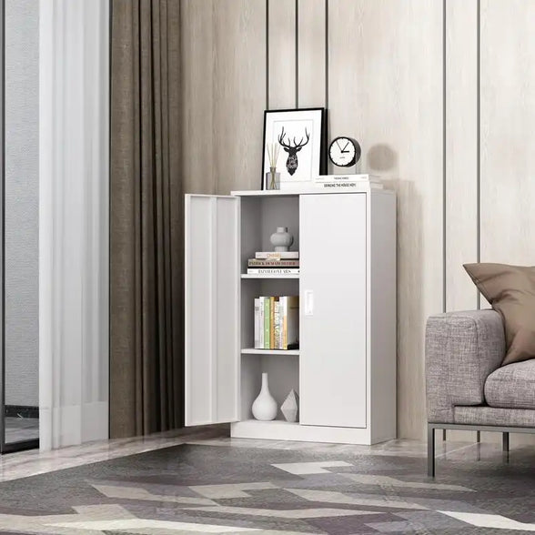 GREATMEET Locking Metal Cabinet, Steel Cabinet with Doors for Office,Home,Garage,Kitchen