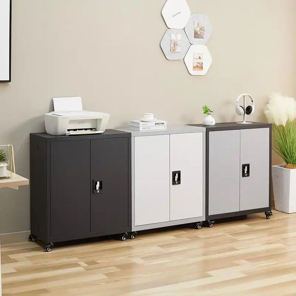 GREATMEET Steel Storage Cabinet with Wheels Suit for Home Office,Metal Cabinet with 1 Adjustable Shelf for Files