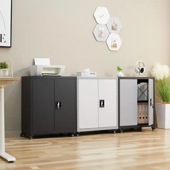 GREATMEET Steel Storage Cabinet with Wheels Suit for Home Office,Metal Cabinet with 1 Adjustable Shelf for Files