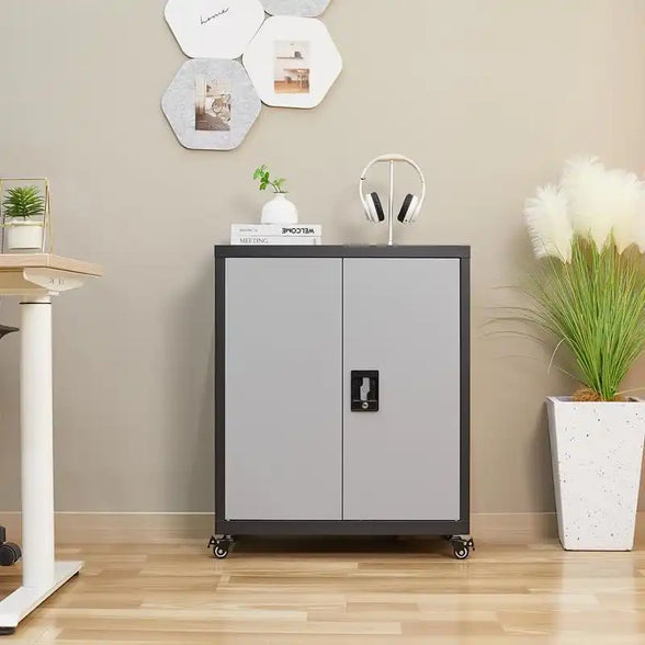 GREATMEET Steel Storage Cabinet with Wheels Suit for Home Office,Metal Cabinet with 1 Adjustable Shelf for Files