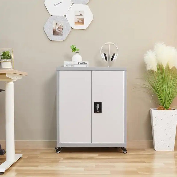 GREATMEET Steel Storage Cabinet with Wheels Suit for Home Office,Metal Cabinet with 1 Adjustable Shelf for Files