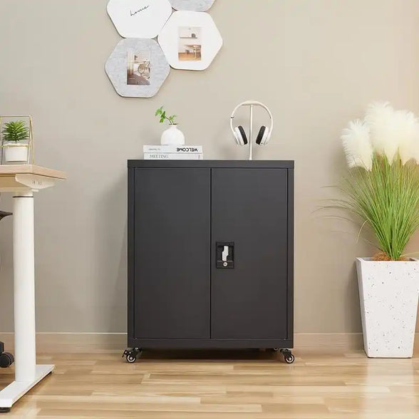 GREATMEET Metal Storage Cabinet with Wheels Suit for Home Office,Metal Cabinet with 1 Adjustable Shelf for Files