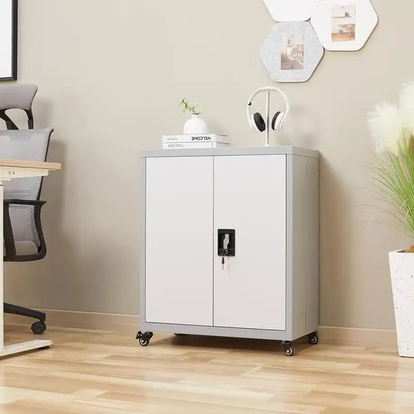 GREATMEET Steel Storage Cabinet with Wheels Suit for Home Office,Metal Cabinet with 1 Adjustable Shelf for Files