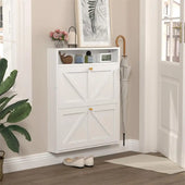 Shoe Cabinet with 2 Flip Drawers, Narrow Shoe Storage Organizer for Entryway and Hallway, Space-Saving Freestanding Shoe Rack