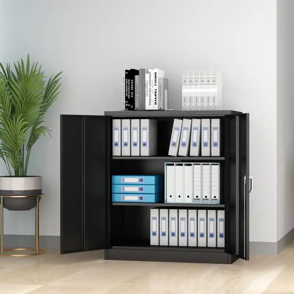 GREATMEET Metal Storage Cabinets with 2 Adjustable Shelves for Home Office with Handle Security Lock