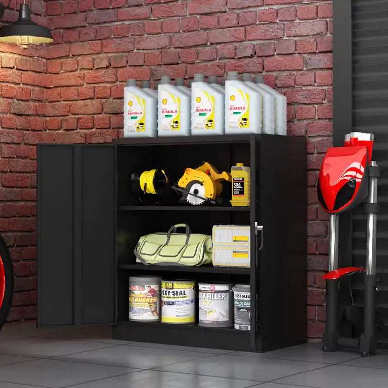 GREATMEET Metal Storage Cabinets with 2 Adjustable Shelves for Home Office with Handle Security Lock