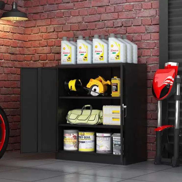 GREATMEET Metal Storage Cabinets with 2 Adjustable Shelves for Home Office with Handle Security Lock